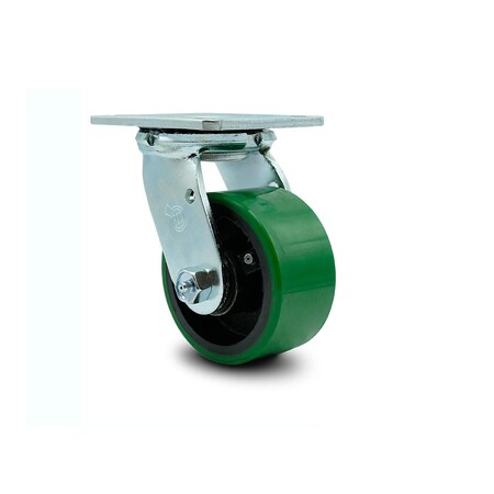 Service Caster 4 Inch Green Poly on Cast Iron Swivel Caster with Ball Bearing and Swivel Lock SCC-30CS420-PUB-GB-BSL